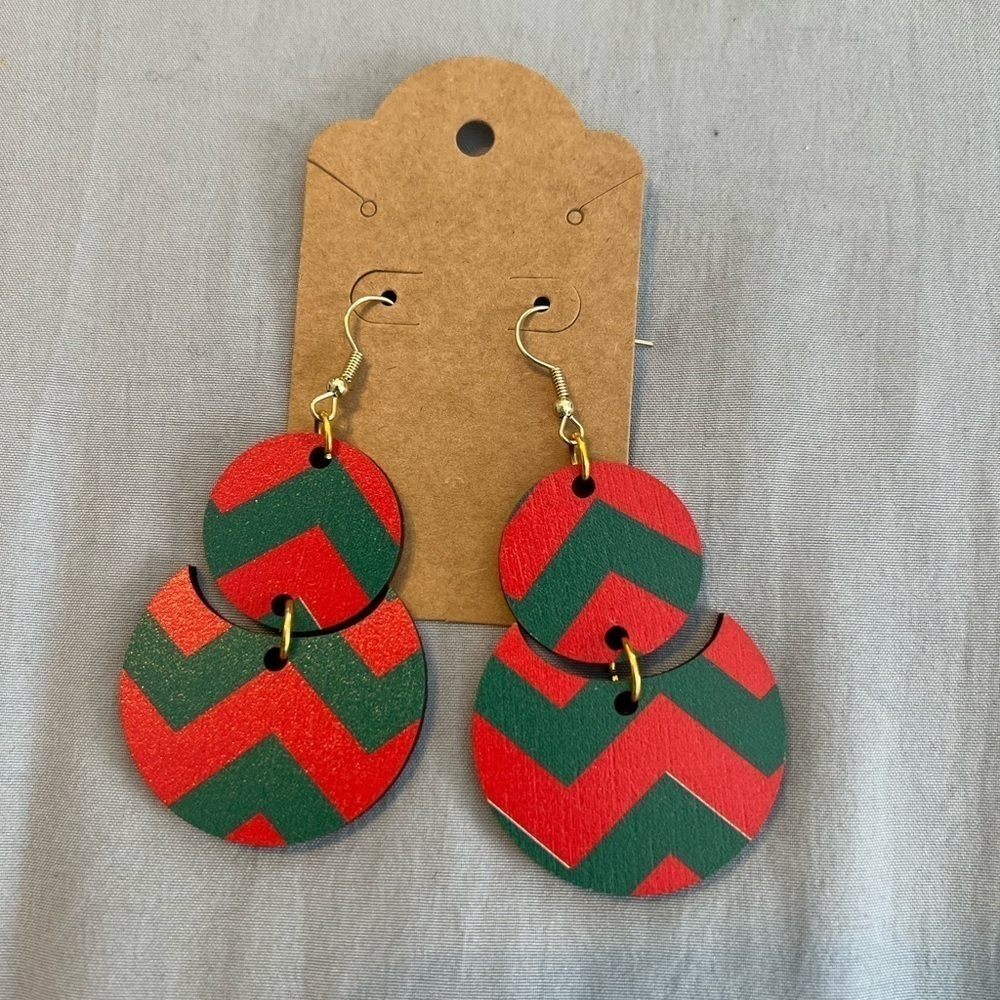 New Laser Cut Artisan Wood Christmas Earrings